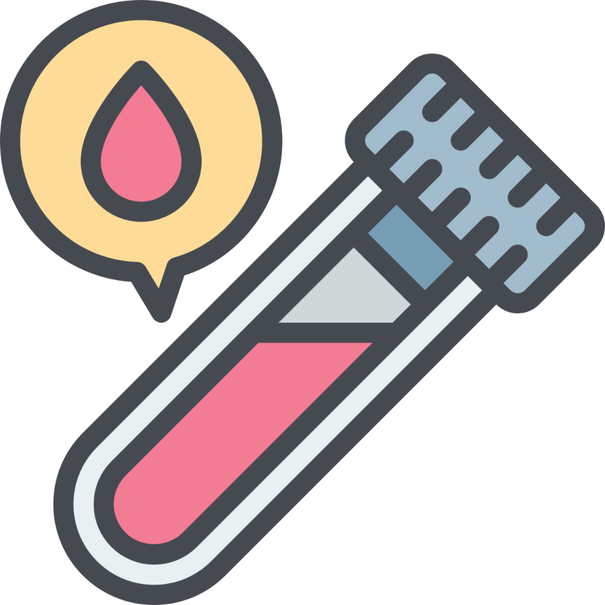 Clipart of test tube containing blood and a bubble with a single drop