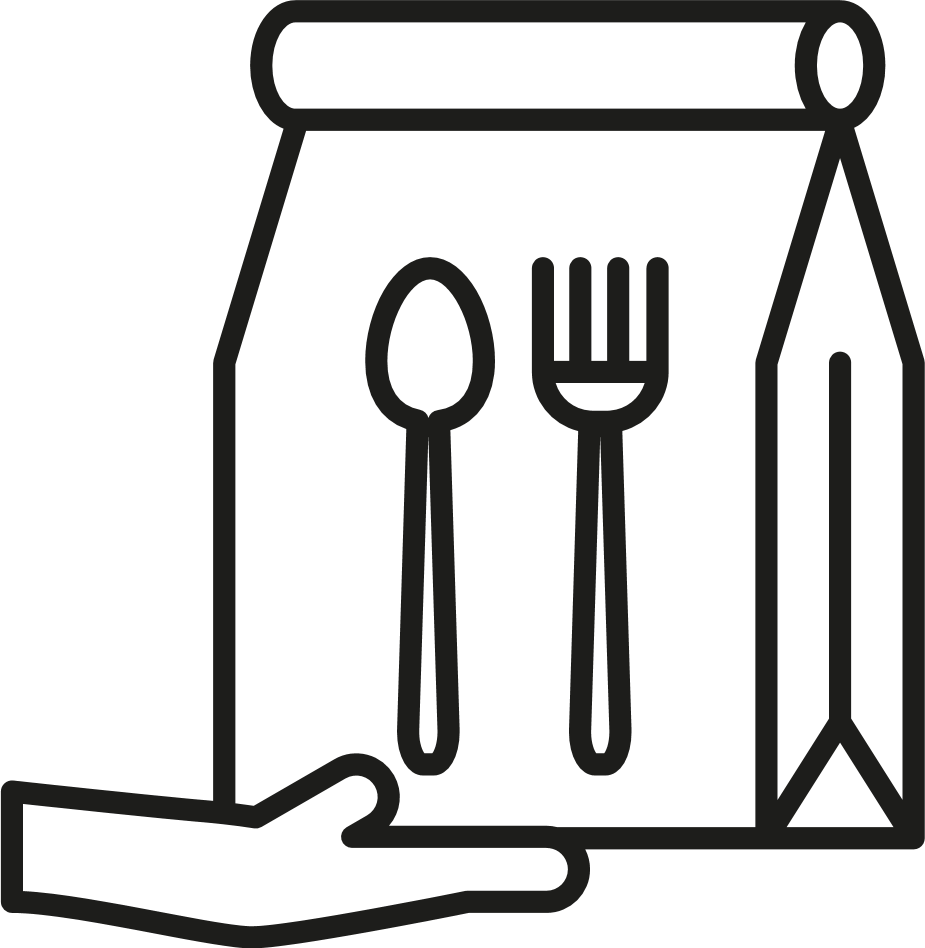 Outline of lunch bag with outline of fork and spoon drawn on it