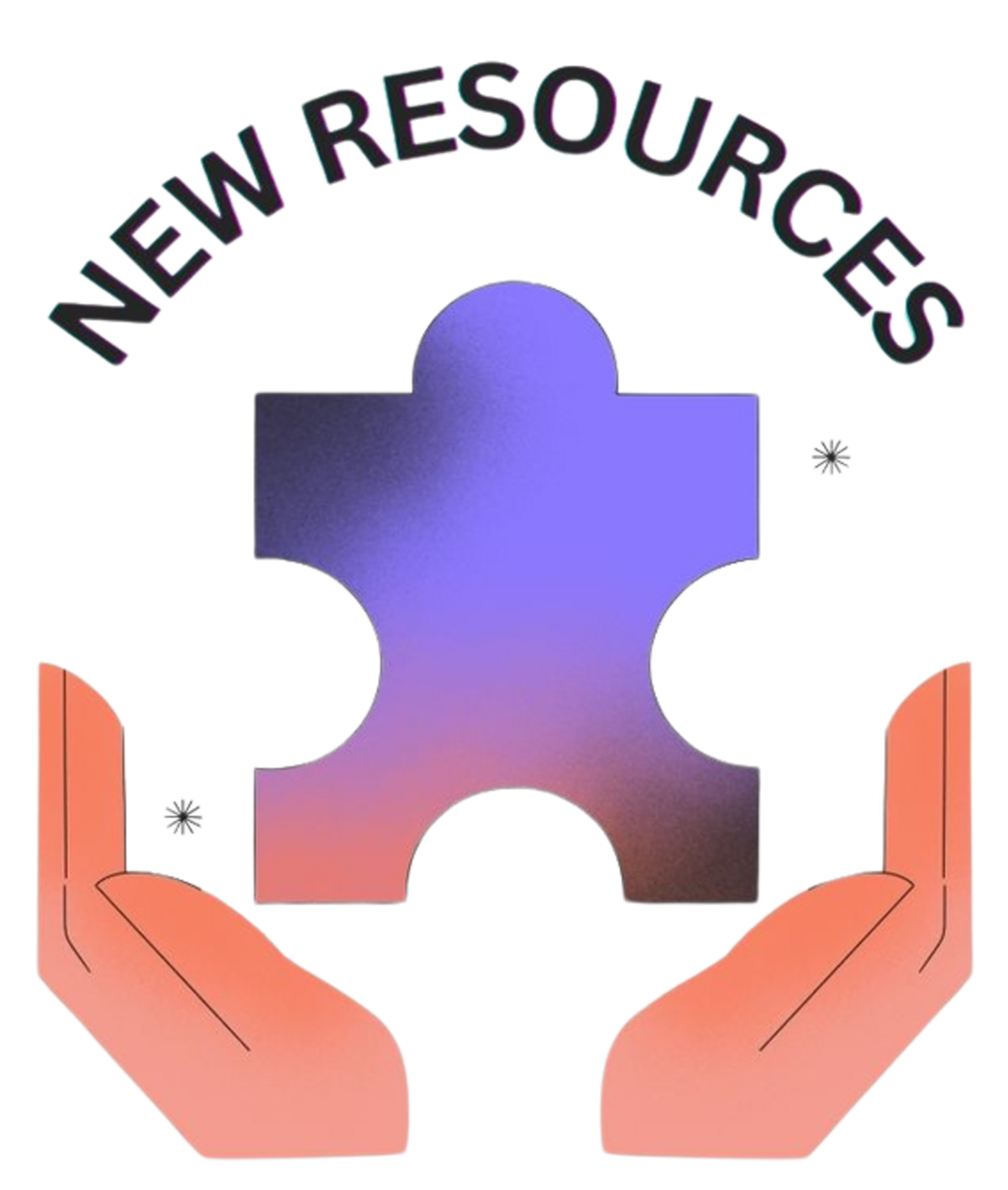 Two hands holding up purple puzzle piece with words New Resources over it