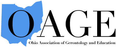 Ohio Association of Gerontology and Education logo, with silhouette of Ohio behind the O