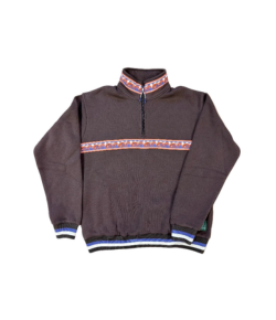 Brown quarterzip pullover with detailed collar by neck and across chest, representing Southeast Utah. 