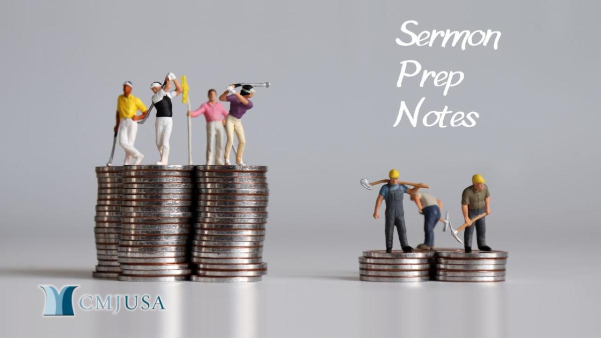 CMJ USA Sermon Prep notes -  a tall stack of coins with figurines golfing and a short stack of coins with figurines doing manual labor