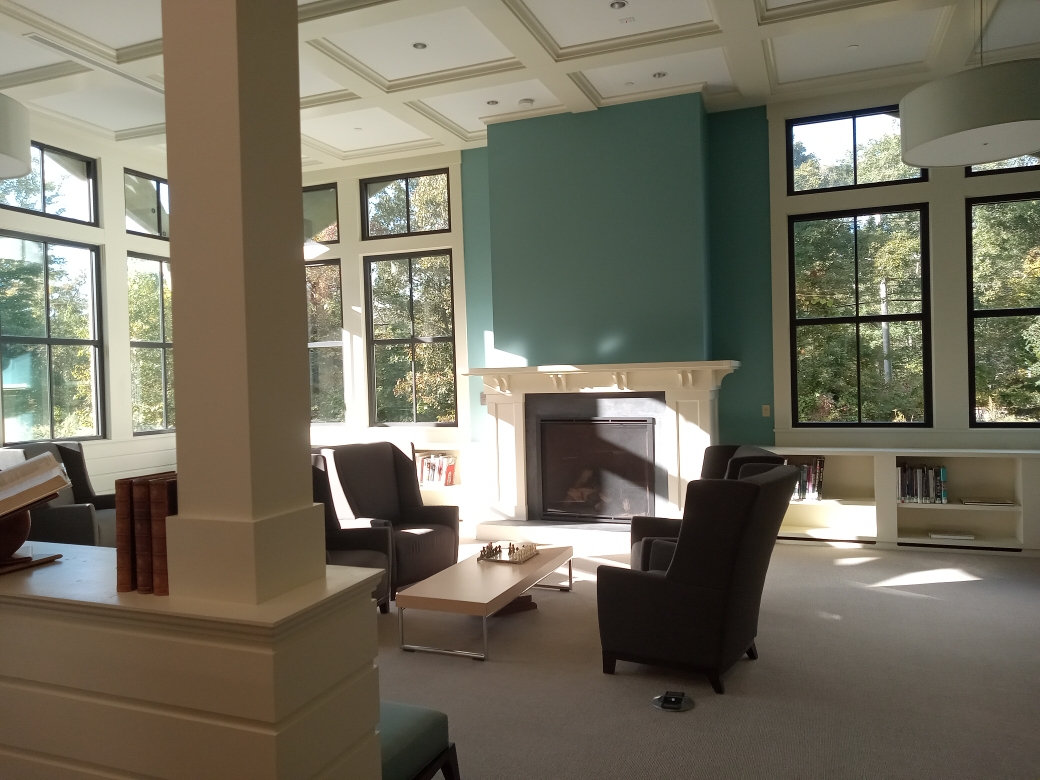 Photo of the library reading room in late afternoon