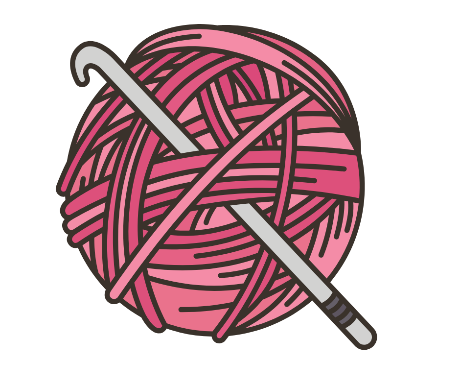 Illustration of a crochet hook and ball of yarn