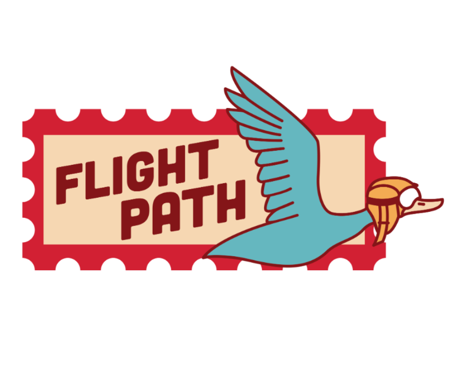 Illustration of a bird wearing aviator goggles with the words Flight Path