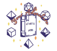 Illustration of a rule book and role-playing game pieces