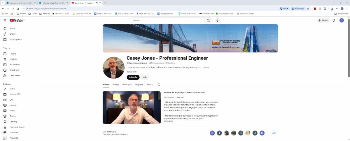 A screenshot image of Casey Jone's youtube page.