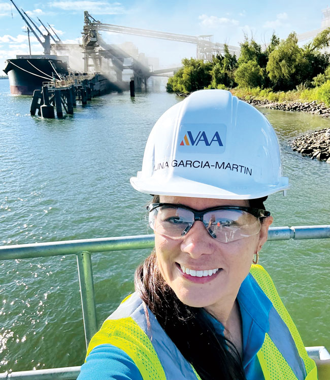 Lina Garcia Martin, P.E., M.Sc. in front of a worksite