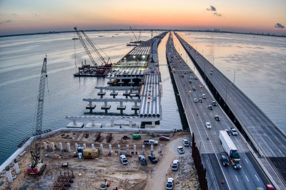 Pile driving at the Howard Frankland Bridge in Florida