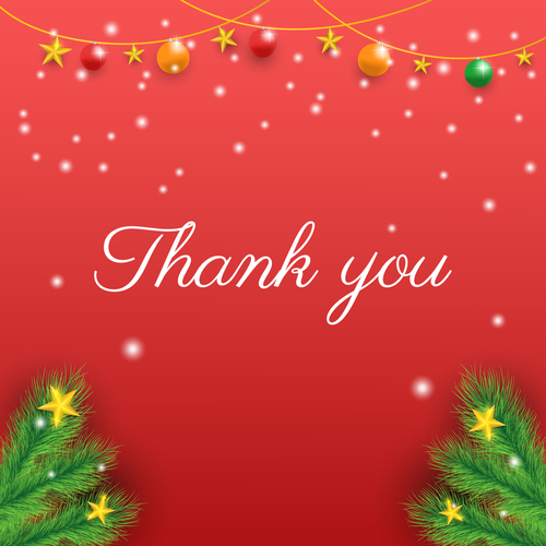 Thank you card vector deign. Editable flat design banner with leaf_ stars_ snow and ball decoration. Usable for card _ poster and banner.