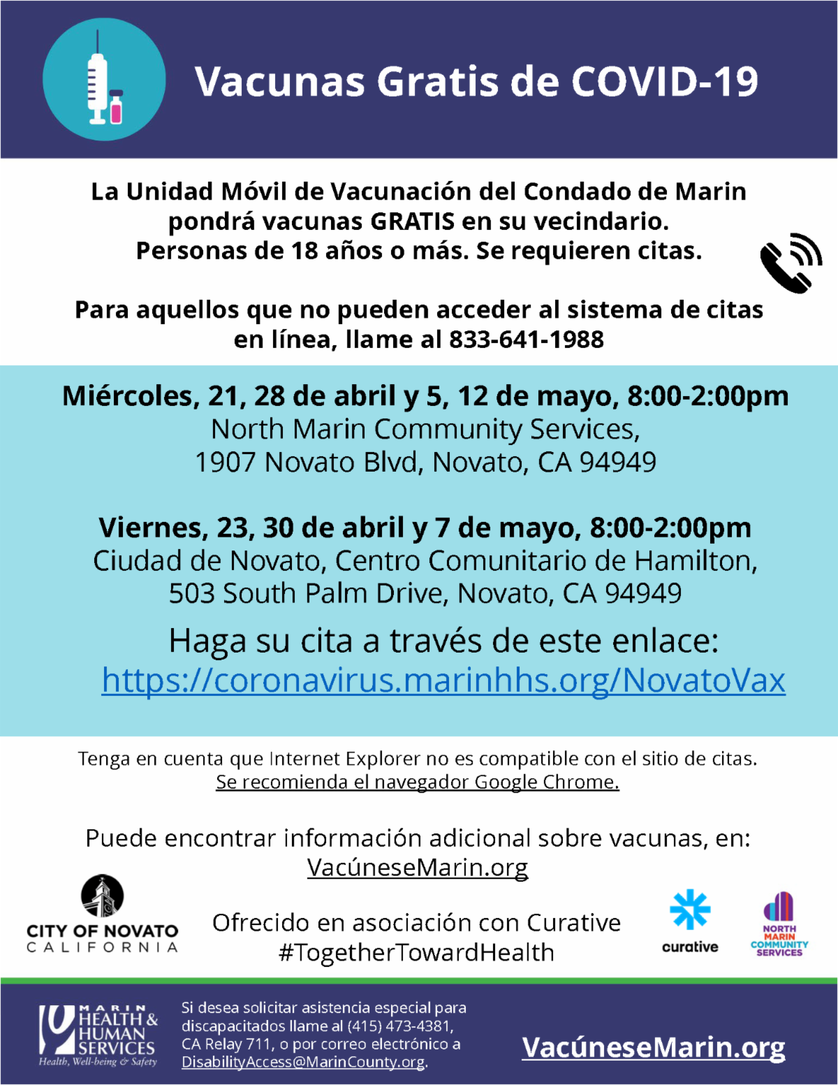 Novato Vaccine Flyer - Spanish