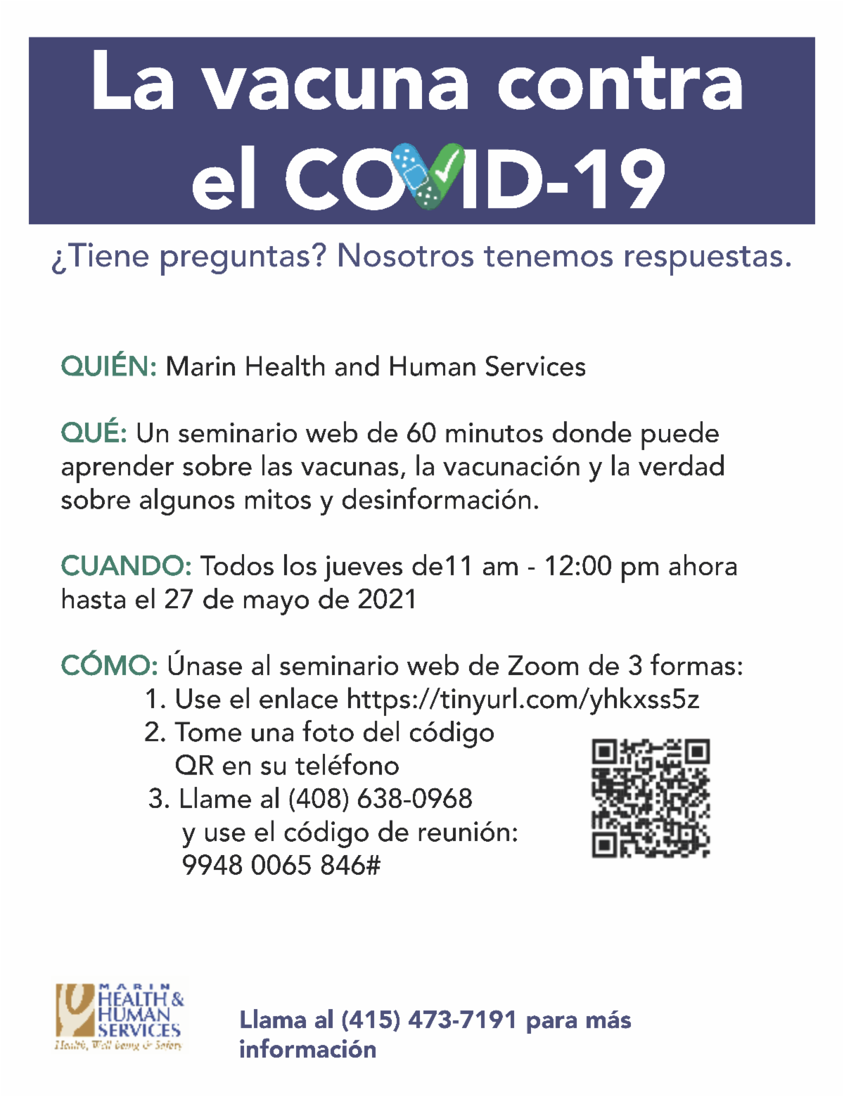 Weekly vax webinars Spanish