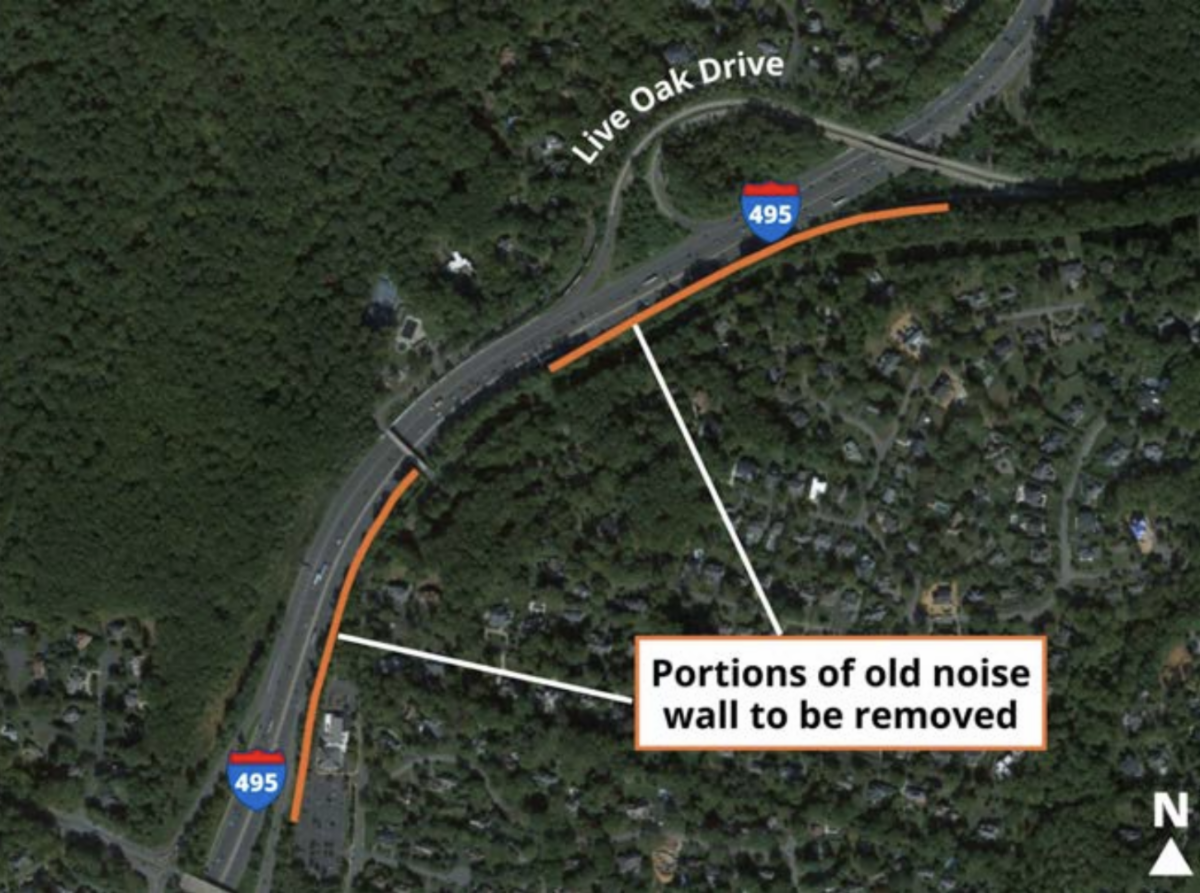 Portions of old noise wall to be removed