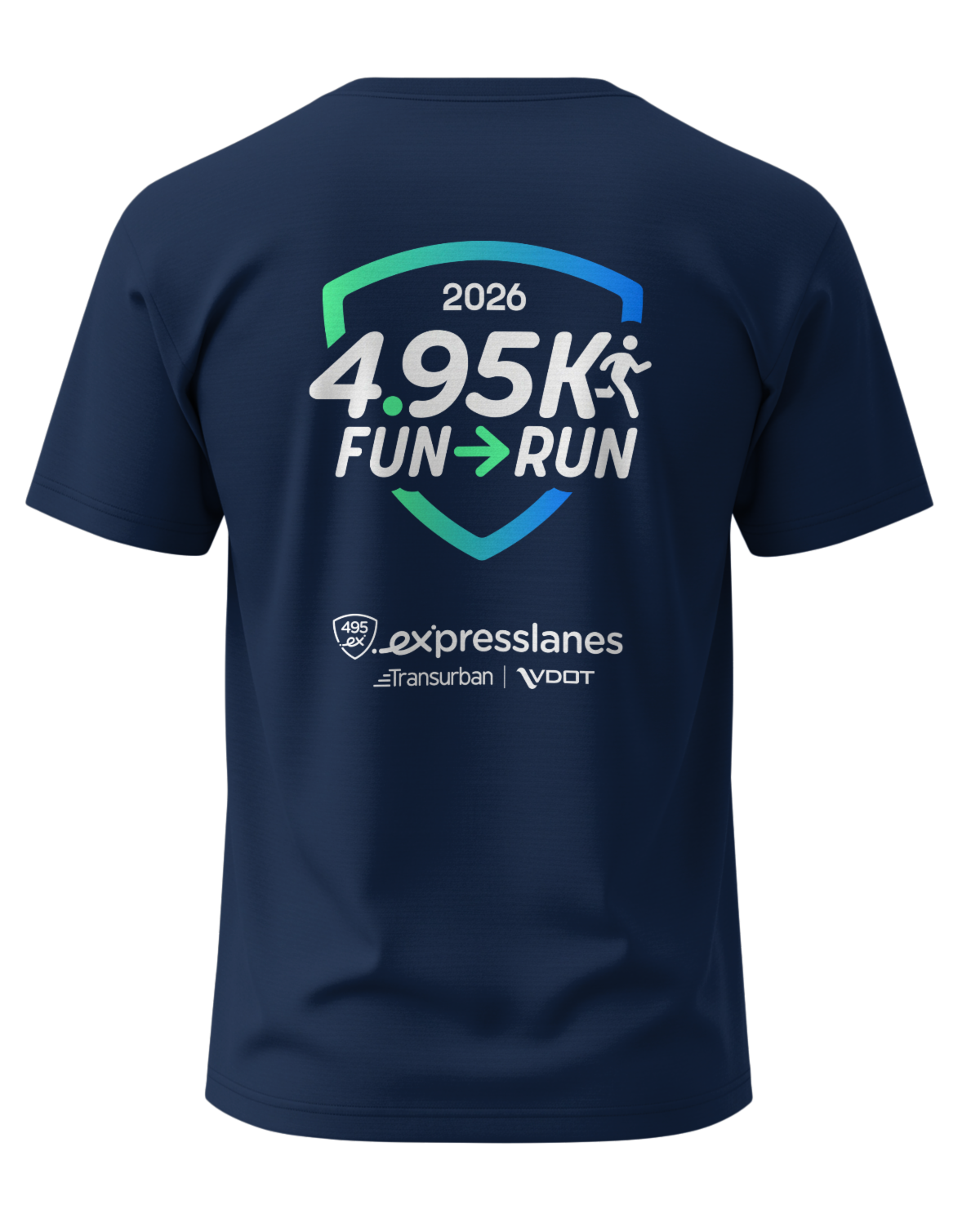 Picture of the back of the event t-shirt, which includes the 4.95k Fun Run event logo.
