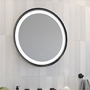 solis round lighted mirror with matte black frame