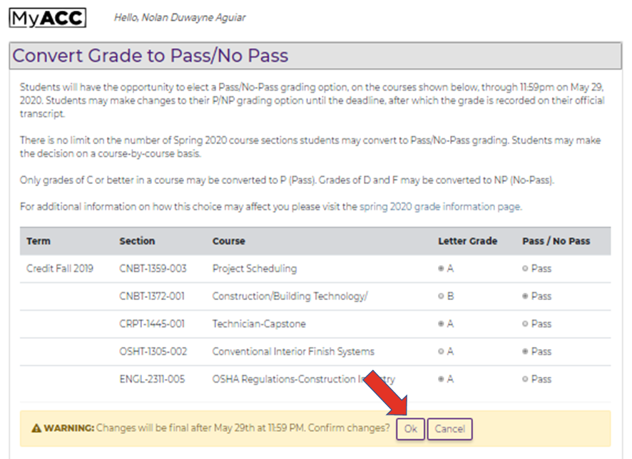 Convert Grade to Pass/No Pass Instructions