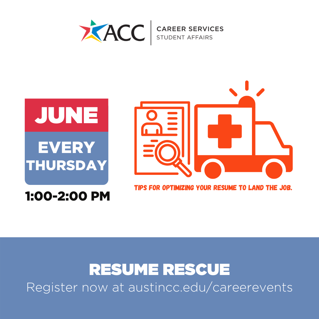 every thursday 1 pm to 2pm career services offers resume rescue