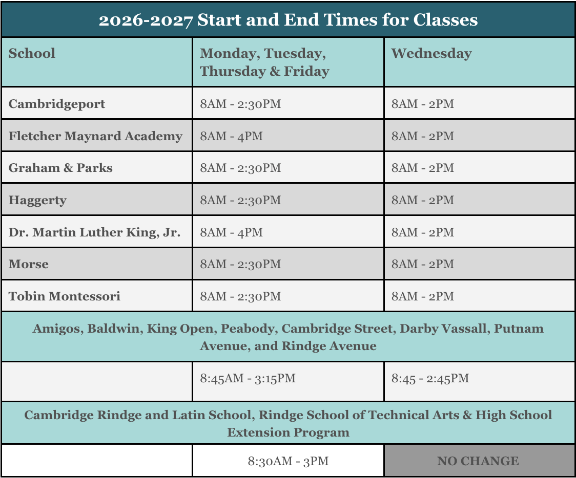 Graphic including updated CPS start times