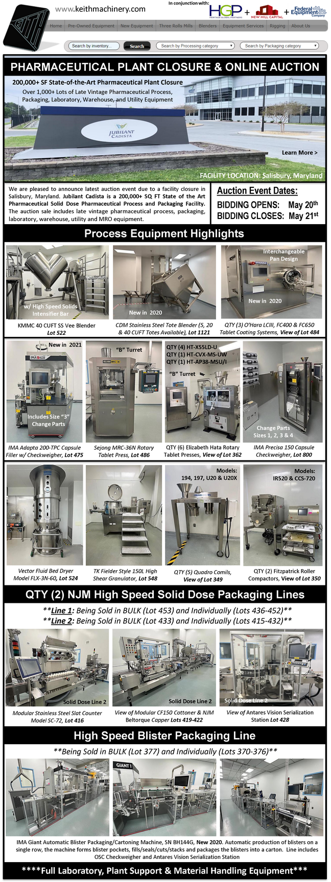 PHARMACEUTICAL PLANT CLOSURE - Jubilant / Cadista - Salisbury, MD