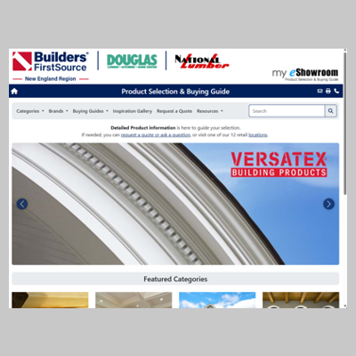 BFS-NE eShowroom screenshot featuring VERSATEX
