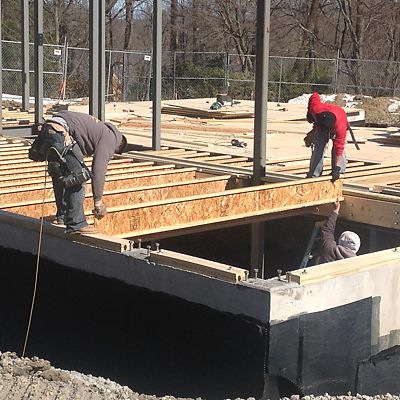 Precision end trimmed I-Joists installation seen on jobsite