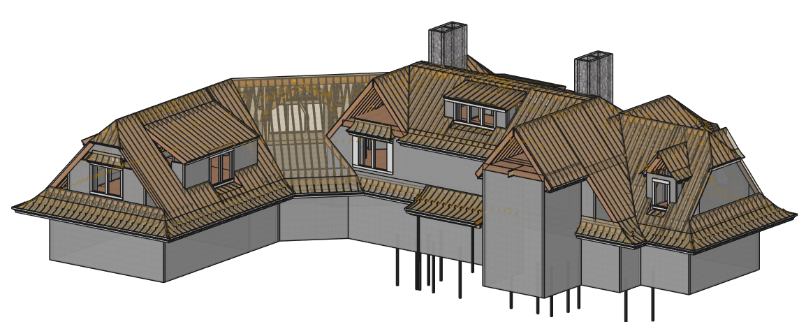 BFS-NE Custom Home view 1 Precut Roof Framing 3D plan back of house