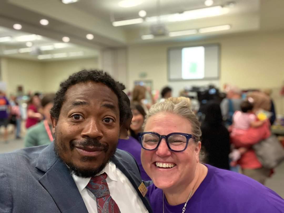 From left: Board Vice President Michael Carter and APS Nutrition Services Director Shannon Solomon enjoying the variety of dishes at the APS Meet and Eat