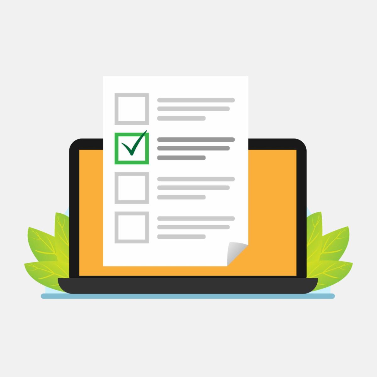 Clipart of a laptop with a checklist superimposed