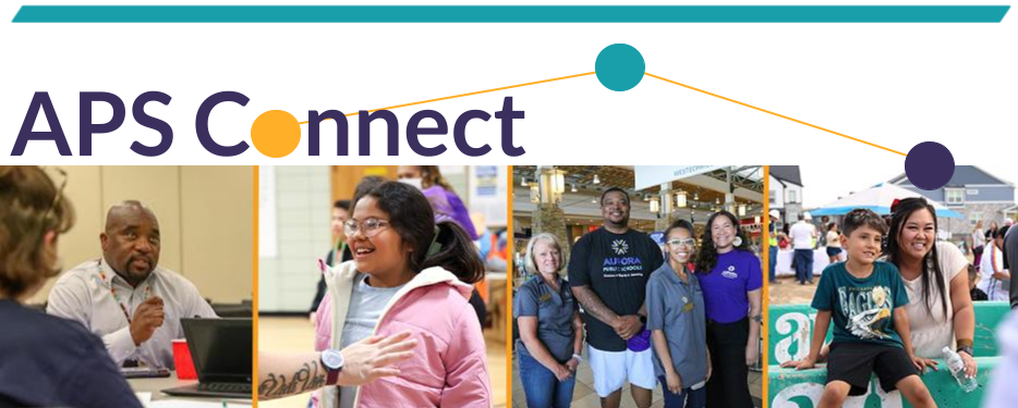 APS Connect Banner showing four photos including one of the superintendent one of a student on of some board members and one of a student and parent