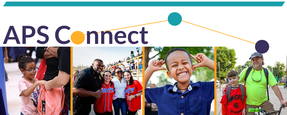 APS Connect banner for August 7 2025 with Various back to school and kickoff photos of students parents and staff