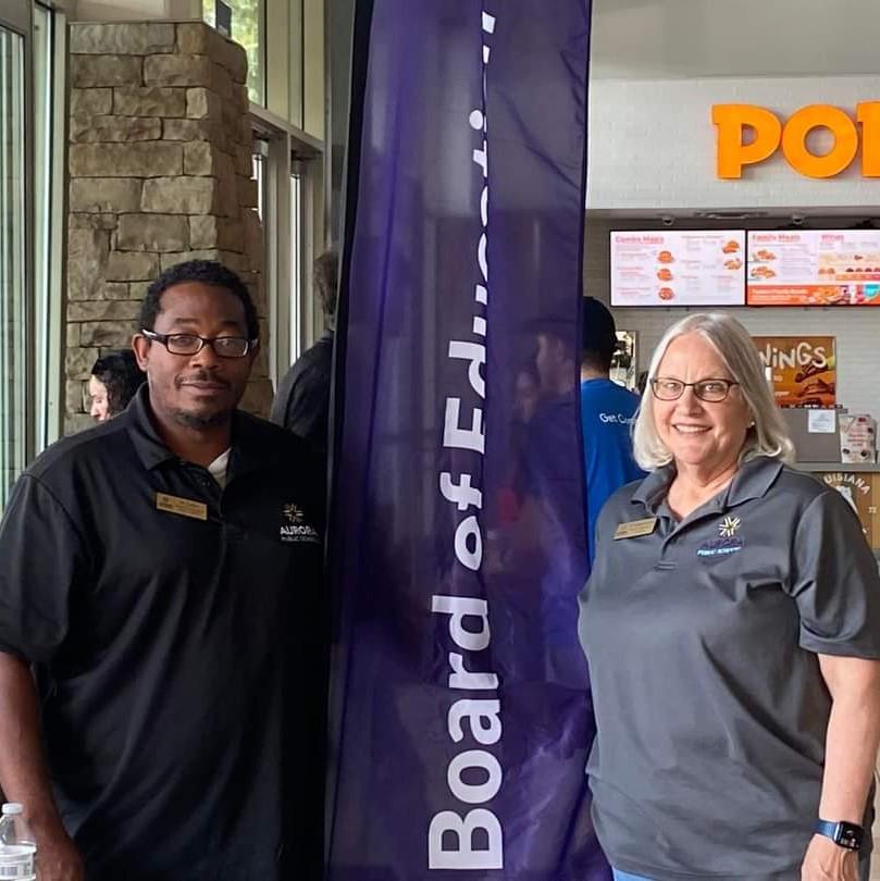 From left: Board Vice President Michael Carter and Board Director Debbie Gerkin attending the Back to School Kickoff