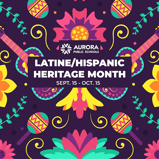 latine hispanic heritage month banner with pictures of flowers guitars and maracas and the phrase Sept. 15 - Oct. 15