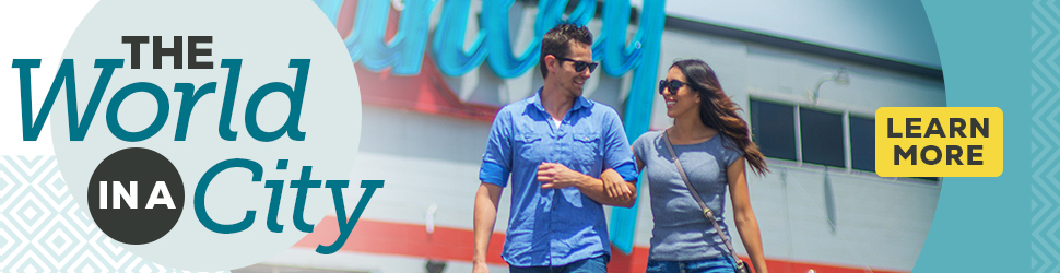 Couple walking enjoying outdoors in Aurora with link for more information 