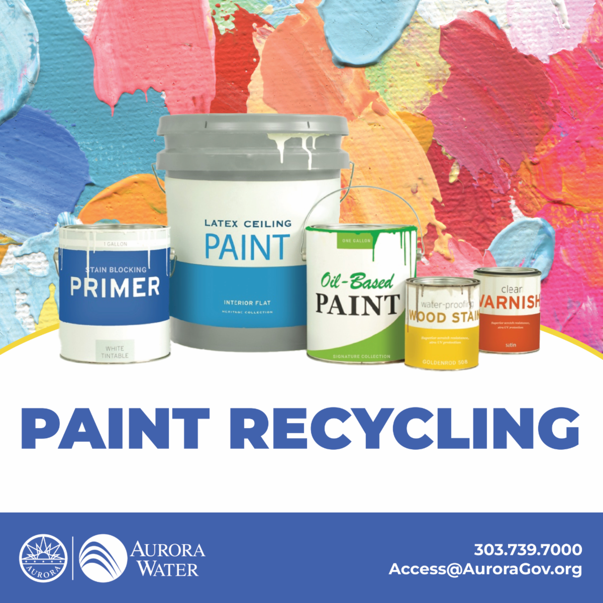Cans of paints with text "paint recycle" with link to more information. 