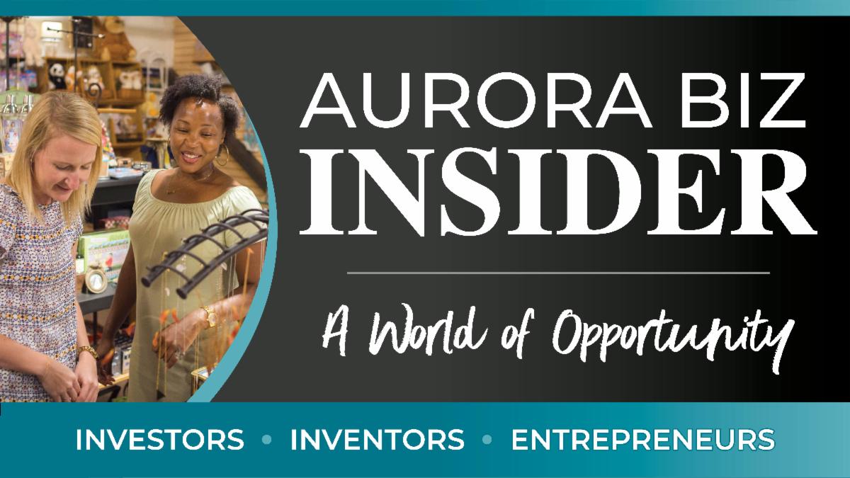 This image of two women and the words Aurora Biz Insider links to the city economic and business development webpage