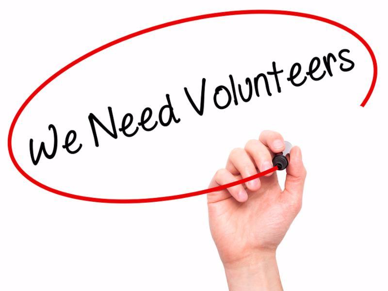 Man Hand writing We Need Volunteers with black marker on visual screen. Isolated on white. Business technology internet concept. Stock Photo