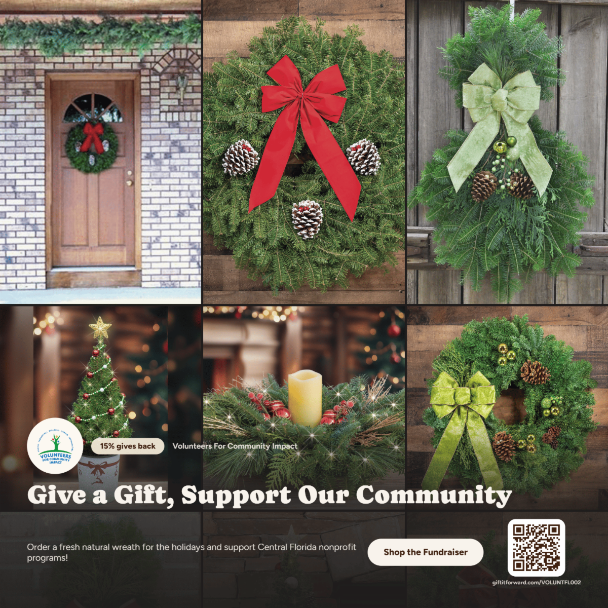 Fresh Holiday Wreaths, Evergreen Centerpieces, and Tabletop Christmas Trees available through VCI's wreath fundraiser