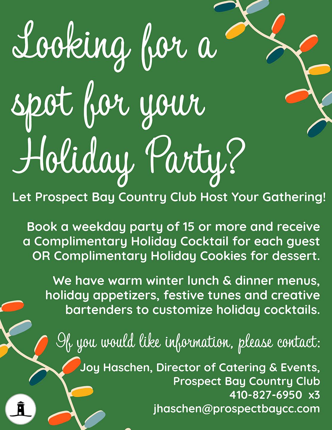 Have Your Holiday Party at Prospect Bay Country Club!