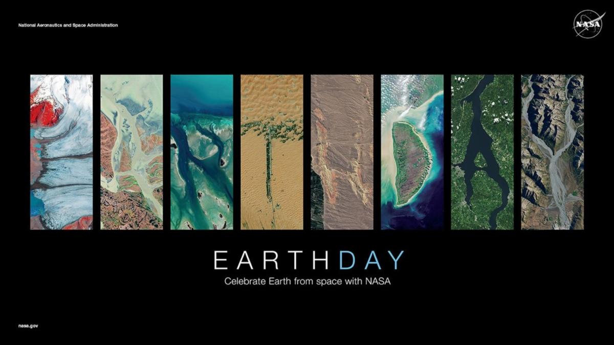 NASA 2025 Earth Day poster. "Earth Day" is spelled out in Landsat letters. 