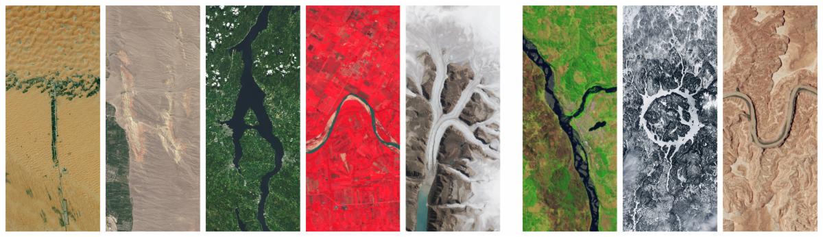 "Thank you" spelled out in letters from the Your Name in Landsat online interactive. Each letter is a different Landsat image.