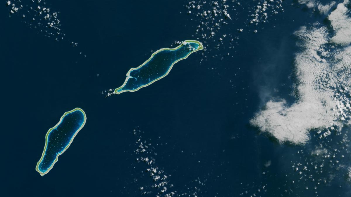 A Landsat 9 image of he atoll Takaroa in the South Pacific.