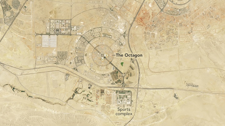 A natural-color Landsat 9 satellite image of the development of a city outside of Cairo Egypt. This image was acquired on August 9, 2024.
