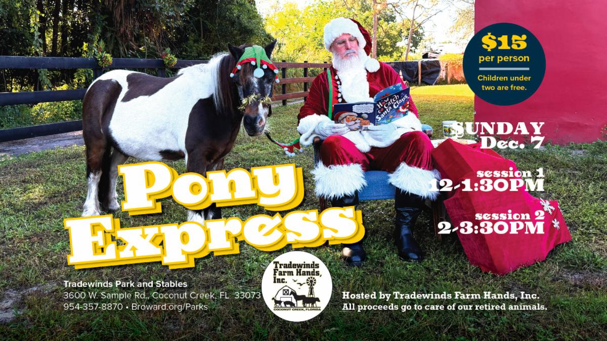 Flyer advertising the Pony Express program at Tradewinds Park on December 7.