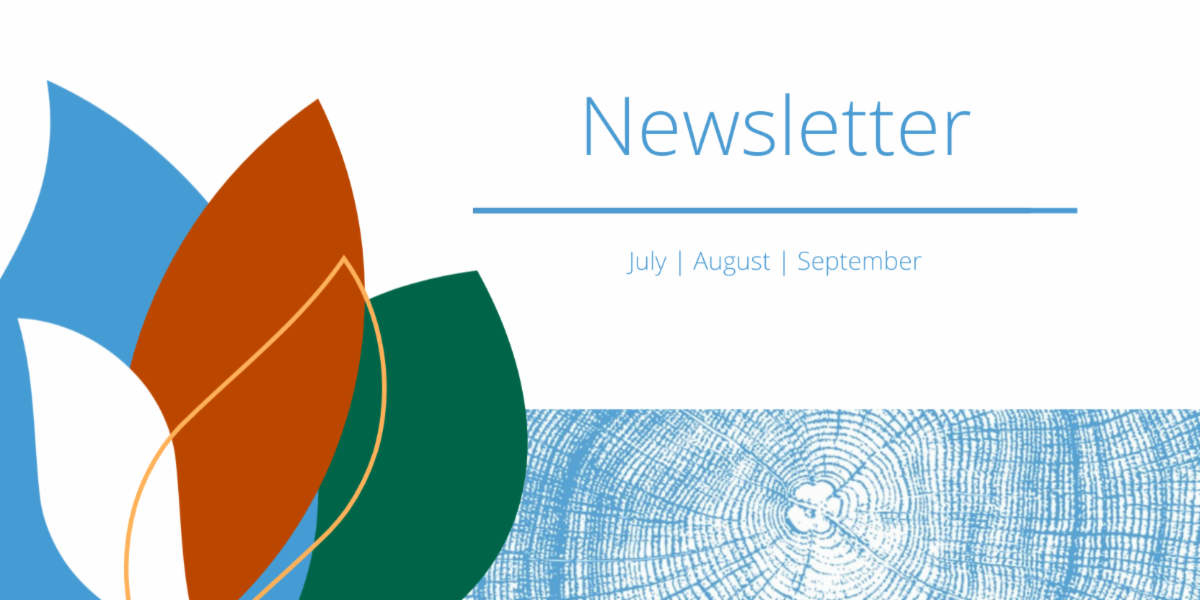 media card with Newsletter July August September and some decorative leaves