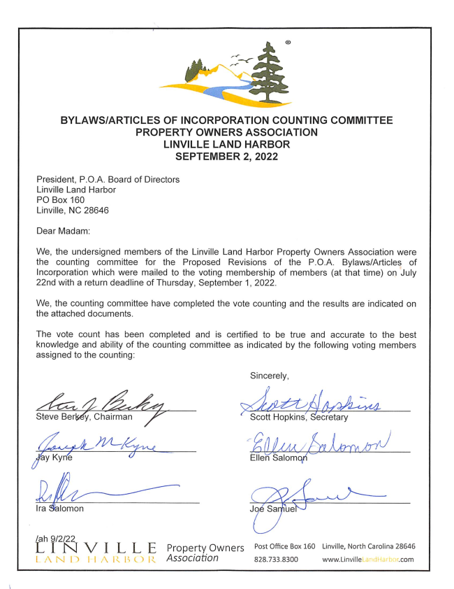 2022 BYLAWS VOTE RESULTS