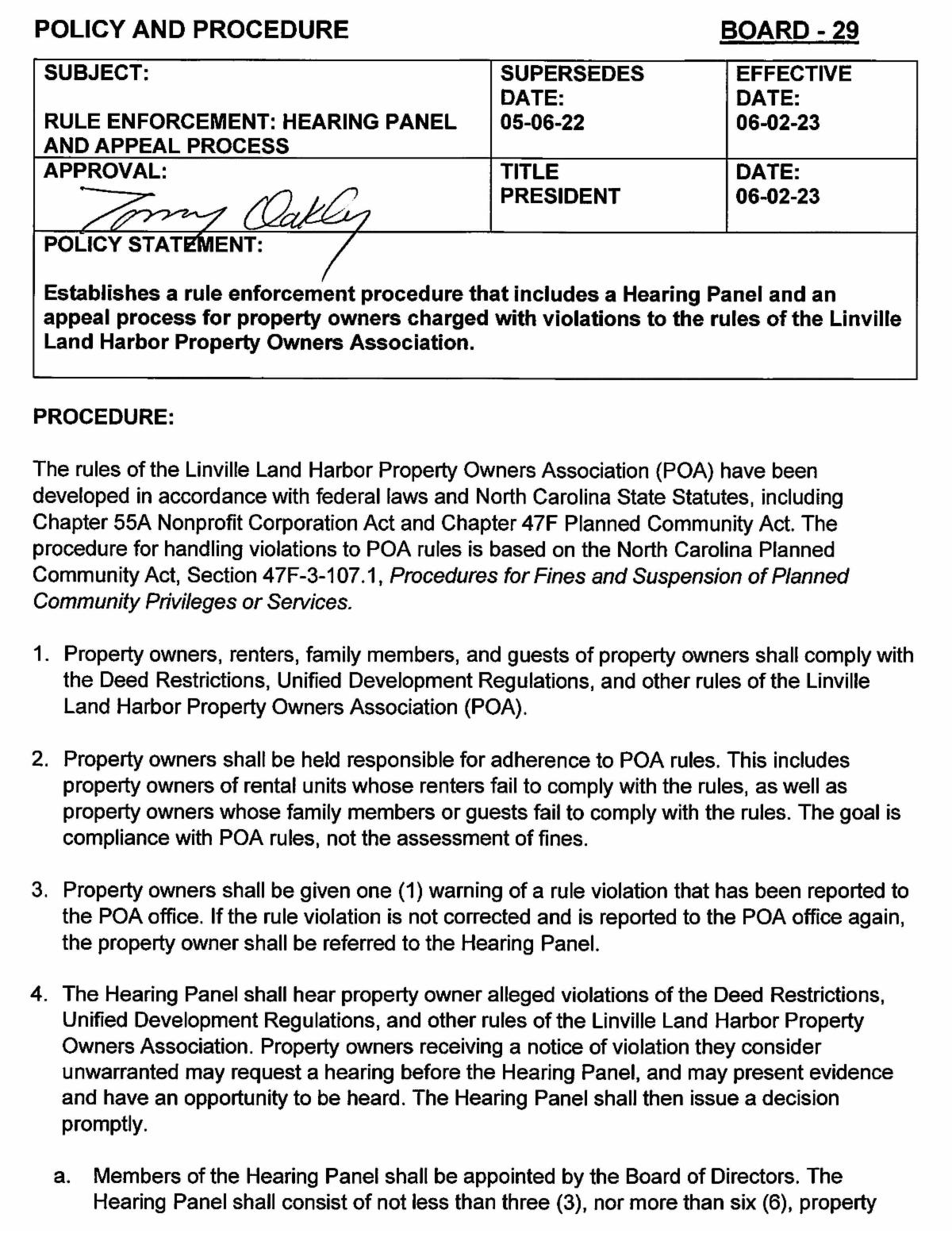 Necessary Knowledge Rule Enforcement Hearing Panel & Appeal Process