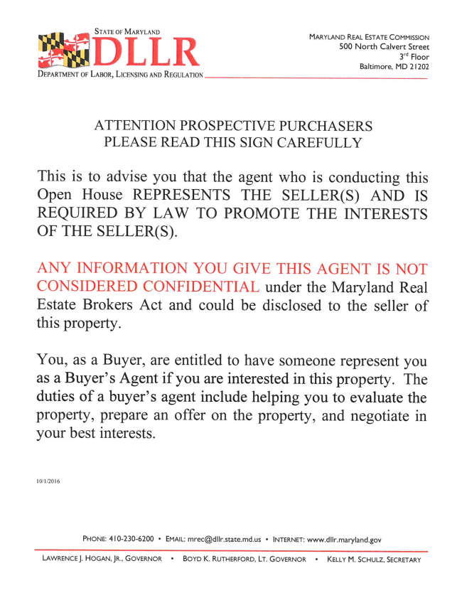 MD Agency Notice For Open Houses