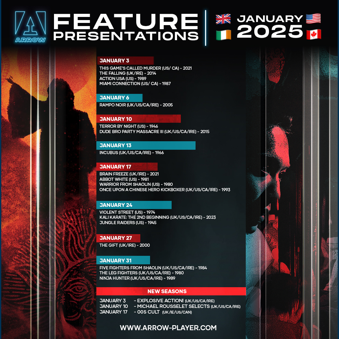 Arrow Video January 2025 Streaming Schedule