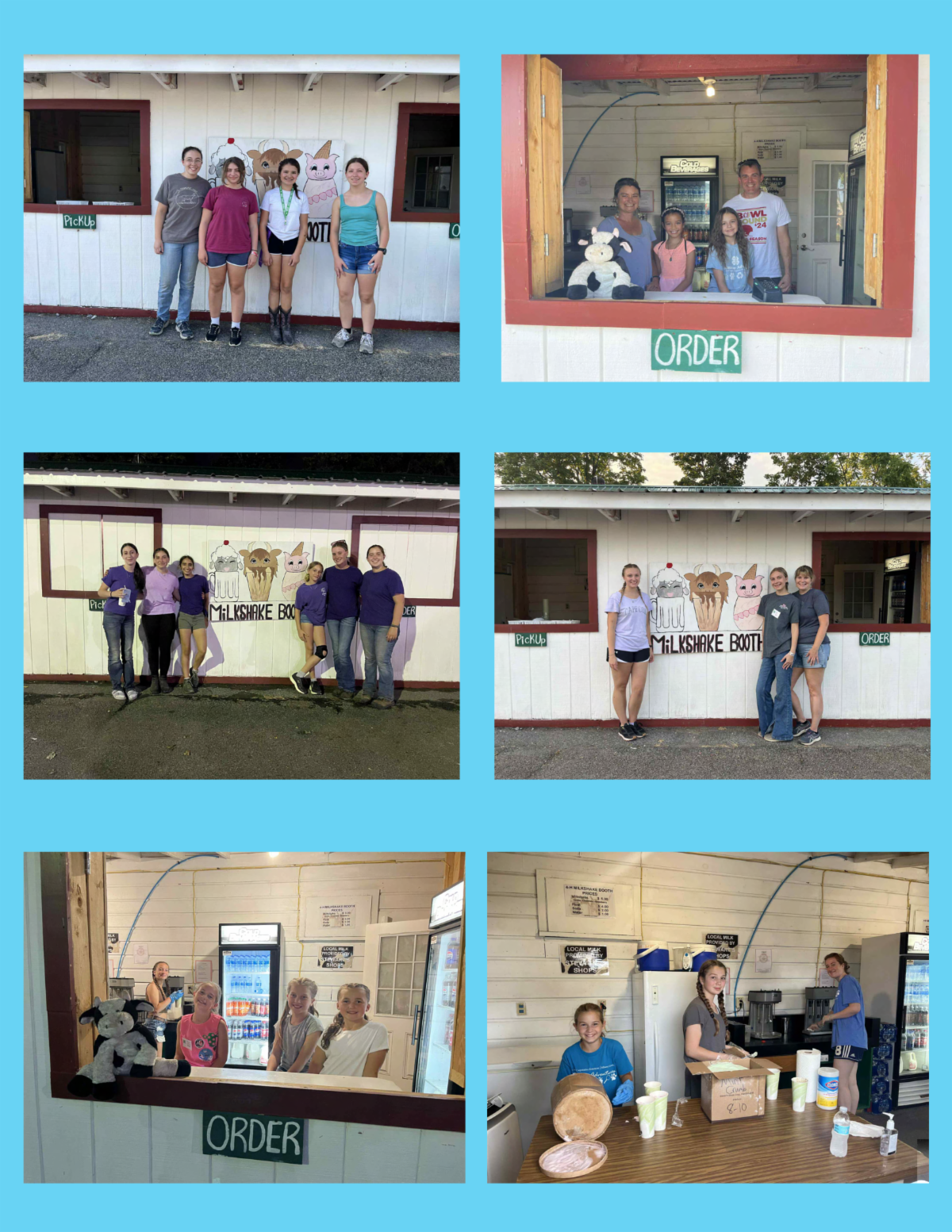 collage of kids helping with milkshake booth at Altamont Fair