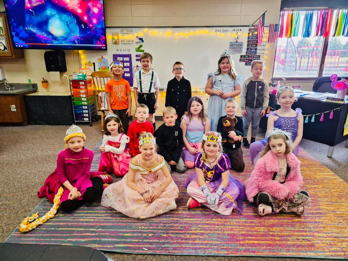 Students dressed in their fairy tale costumes for a photo. 